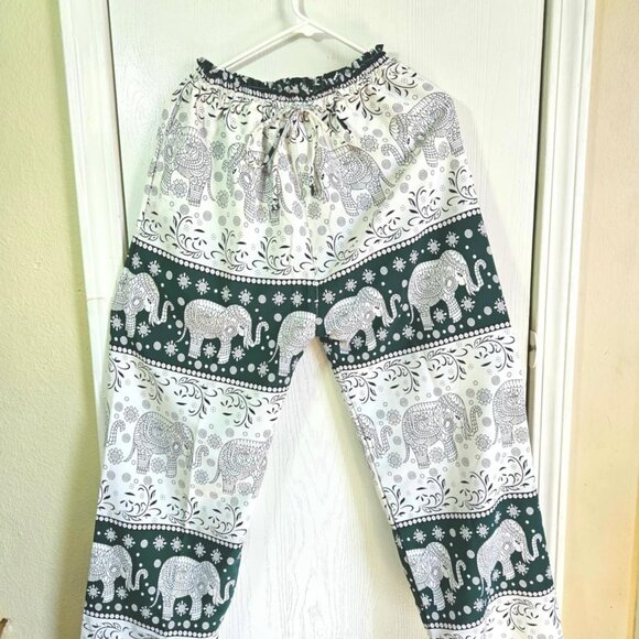 Elephant Pant Dark Green and White Stripes Import From Thailand - Picture 2 of 4